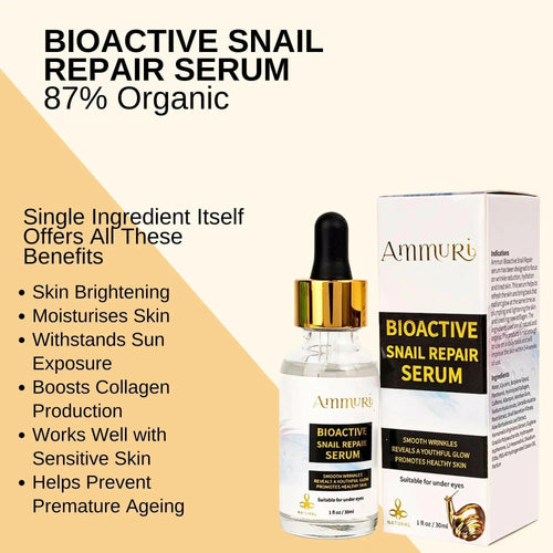 Ammuri Bioactive Snail Repair Serum | Anti-Aging Hydration with 87% Organic Ingredients – 30ml